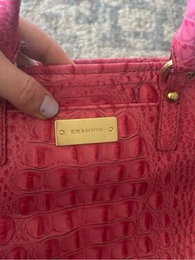Brahmin Hot Pink Croc-Embossed Leather Tote with Gold Plate